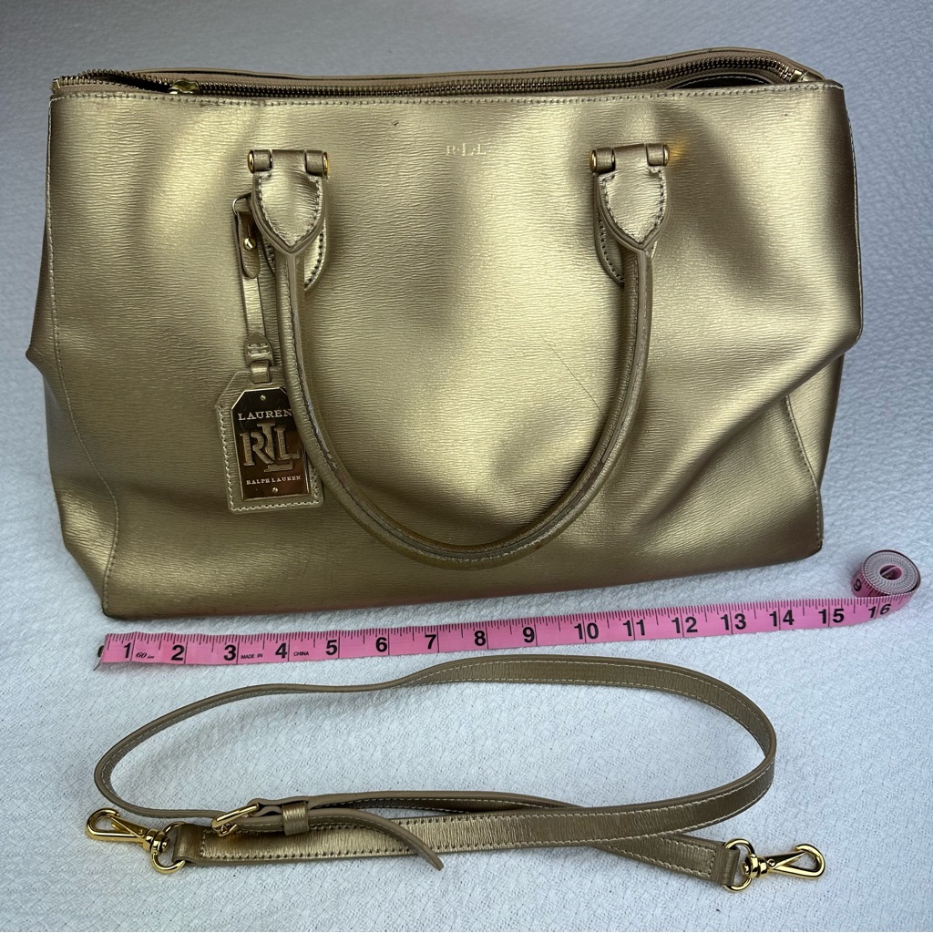 Ralph Lauren Newburry Double Zip Metallic Gold Satchel
